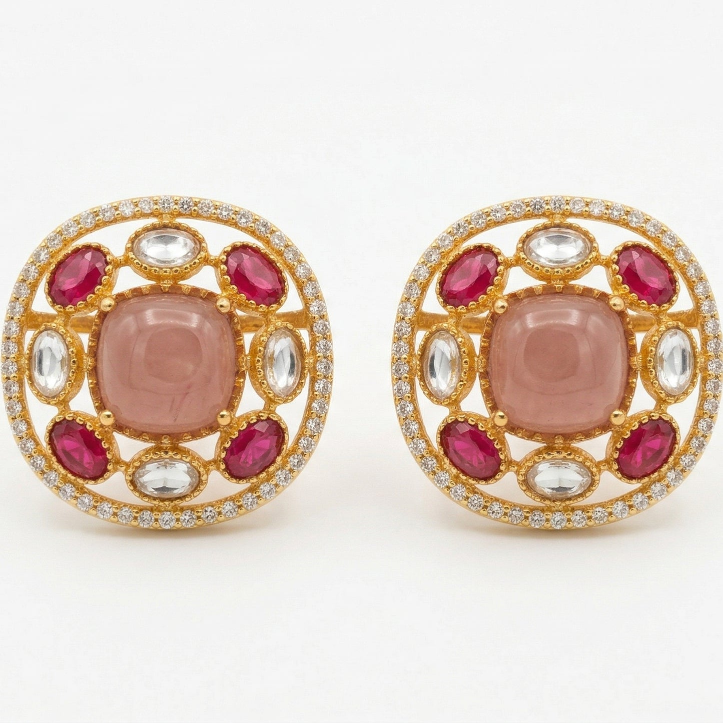 Gold Plated Russian Stud Earrings – Brass Cushion Studs for Everyday Glam