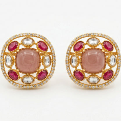 Gold Plated Russian Stud Earrings – Brass Cushion Studs for Everyday Glam