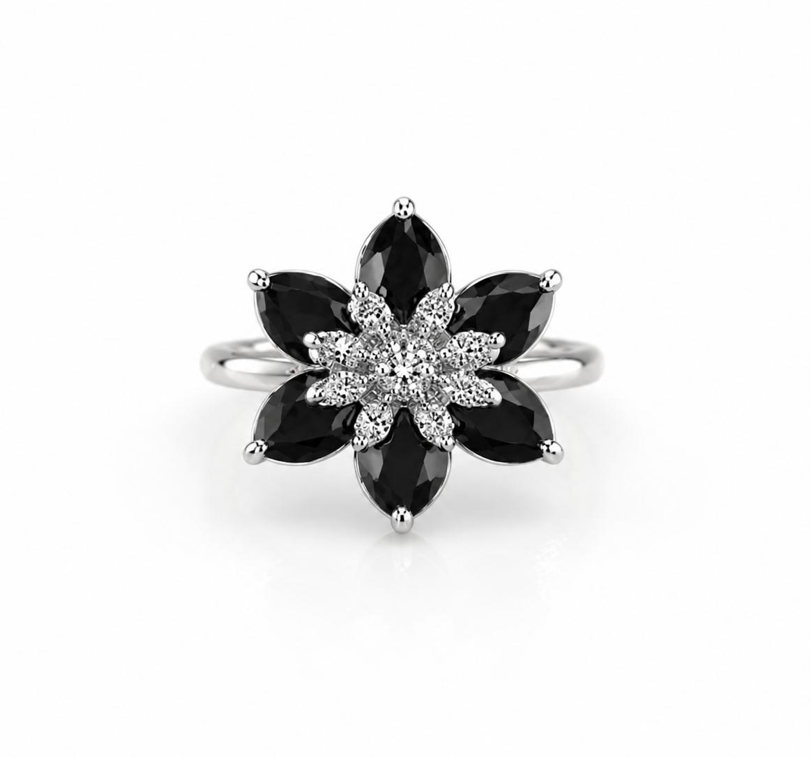 Floral AAA American Diamond Brass Statement Ring| Daisy Flower Cocktail Ring for Women