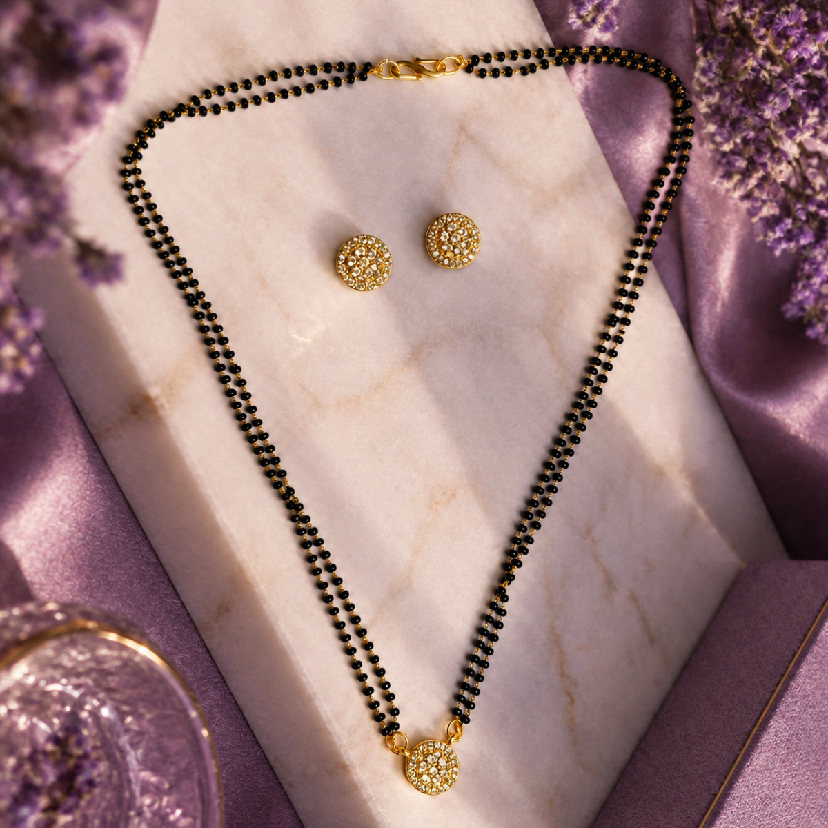 Suhagan Floral Pendant Mangalsutra Set with Matching Studs