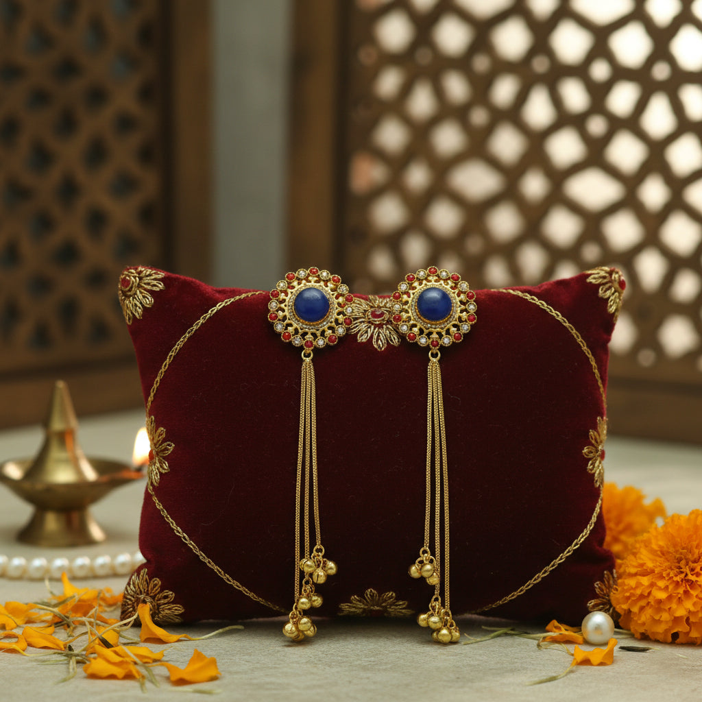 Royal Halo Tassel Statement Kashmiri Earrings
