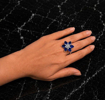 Floral AAA American Diamond Brass Statement Ring| Daisy Flower Cocktail Ring for Women