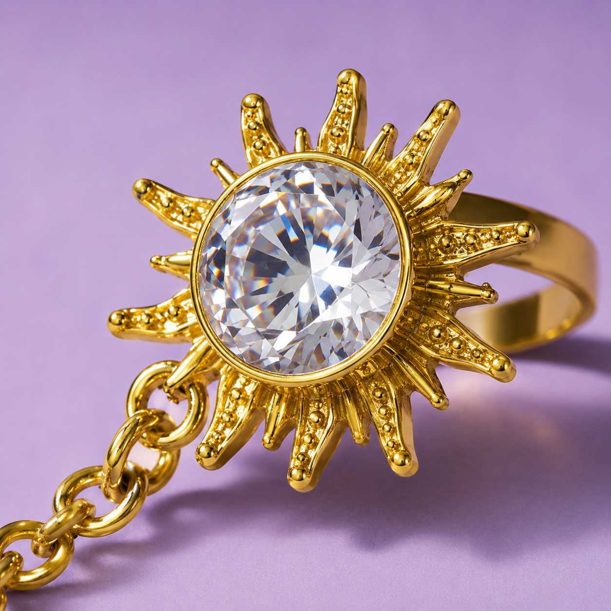 Solara Sunburst Hand Harness Ring Bracelet (Hath Phool)