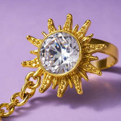Solara Sunburst Hand Harness Ring Bracelet (Hath Phool)