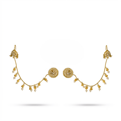 Zoya Oversized Kundan Pearl Stud Earrings with Kaan Chain