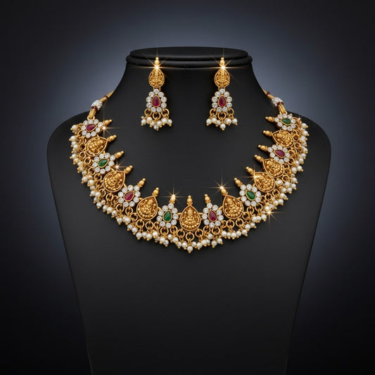 Navratna Devi Coin Necklace Set