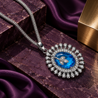 Neelambari Oval Halo Pendant Set with Matching Earrings