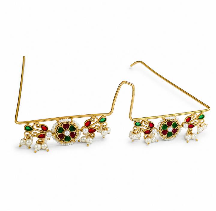 Meherma Kundan Scroll Wire Facelet with Pearl Teardrops