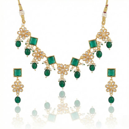 Emerald Blossom Kundan Necklace Set