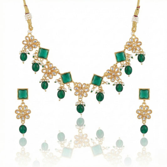 Emerald Blossom Kundan Necklace Set