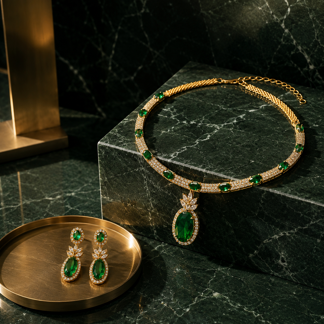 Elara AAA American Diamond Statement Necklace & Earrings Set