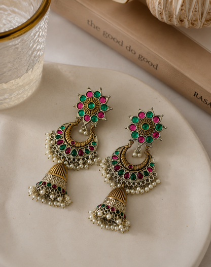 Rivaayat Chandbali Jhumka Earrings with Pearl Drops