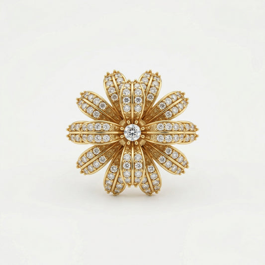 Antique Finish Gold Plated AD Cocktail Ring – Brass Statement Ring