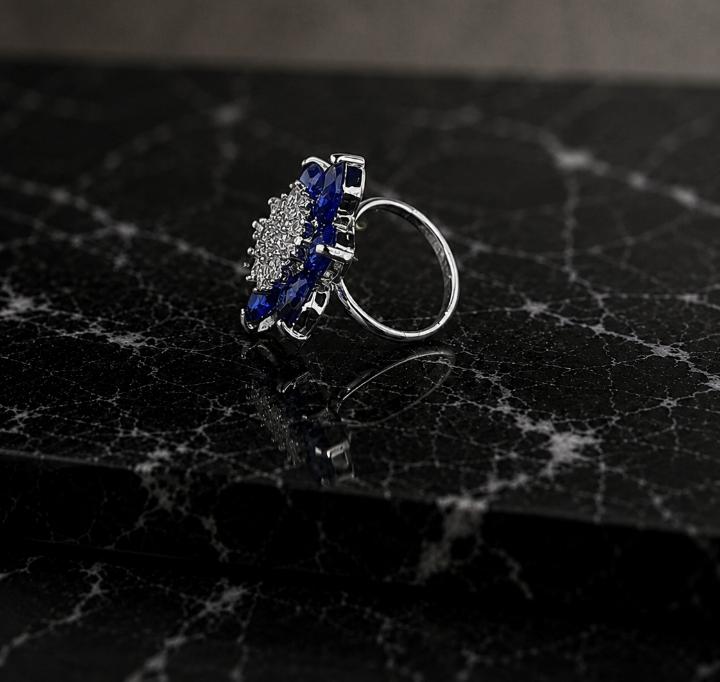 Floral AAA American Diamond Brass Statement Ring| Daisy Flower Cocktail Ring for Women