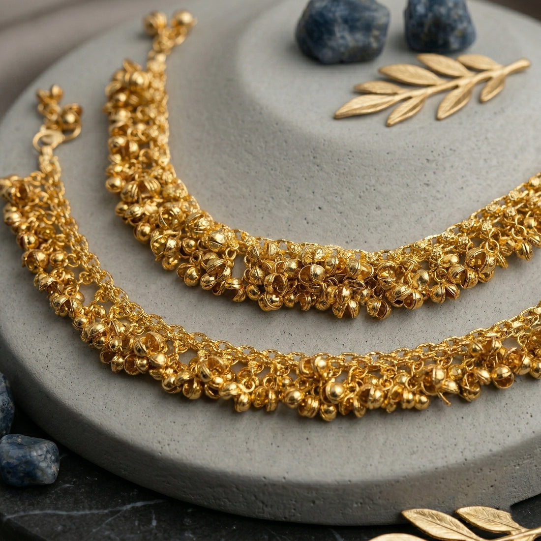 Traditional Ghungroo Jali Payal | Heavy Brass Gold Plated Bridal Anklet | Set of 2