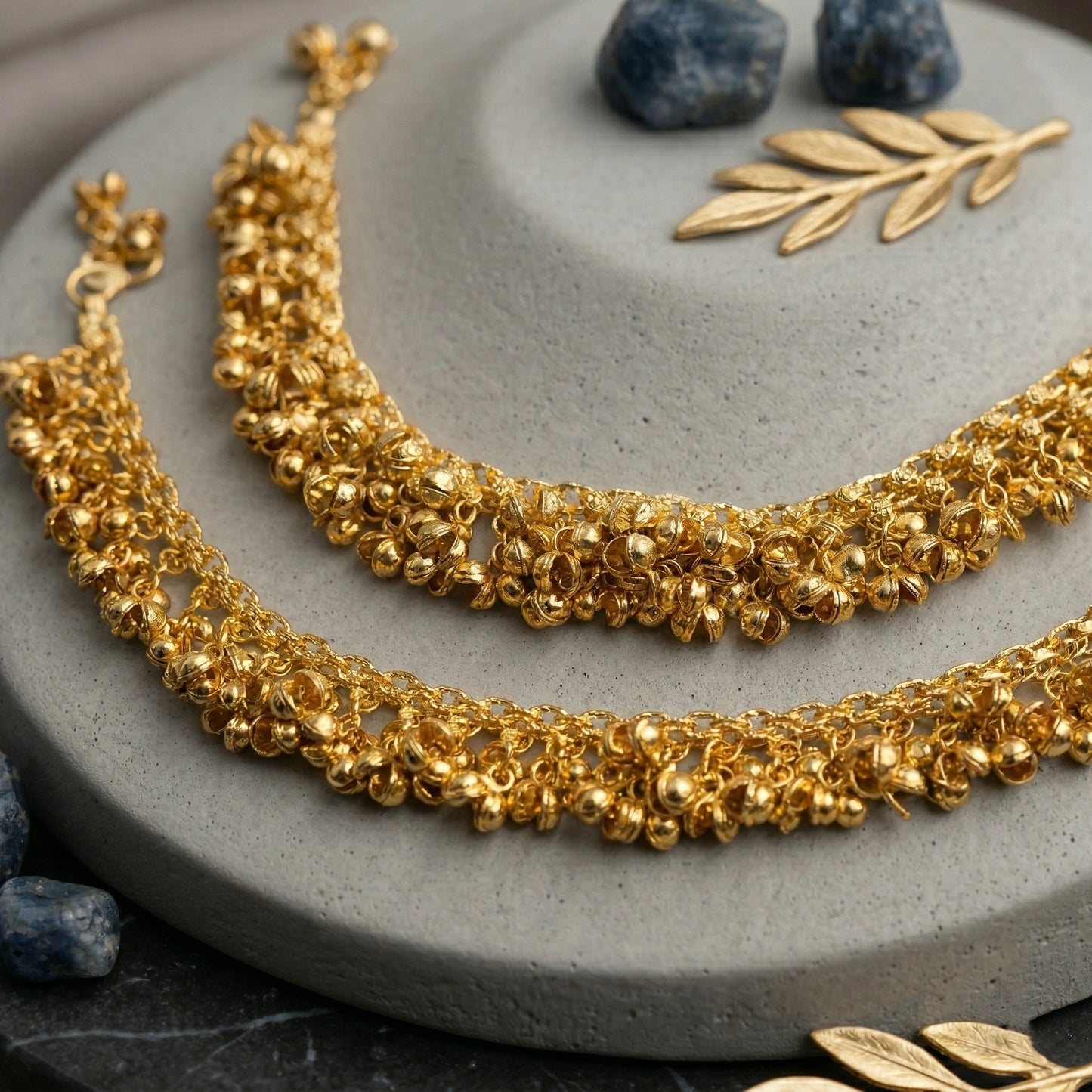 Traditional Ghungroo Jali Payal | Heavy Brass Gold Plated Bridal Anklet | Set of 2