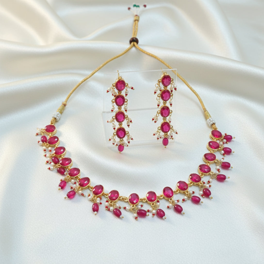 Ruby Cascade Pearl Necklace Set