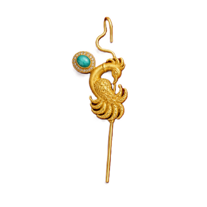 Gold Plated Peacock Needle Earcuff with Glass Stone – Designer Brass Ear Cuff for Women