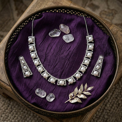 Regal Radiance American Diamond Jewellery Set (Rhodium Plated)