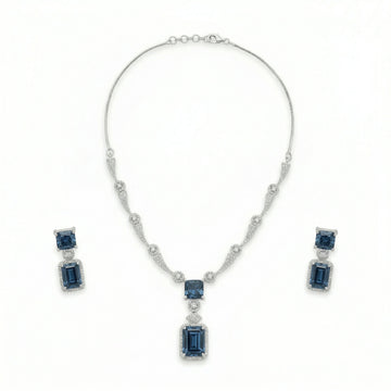 Regal Geometry American Diamond Necklace Set (Rhodium Plated)