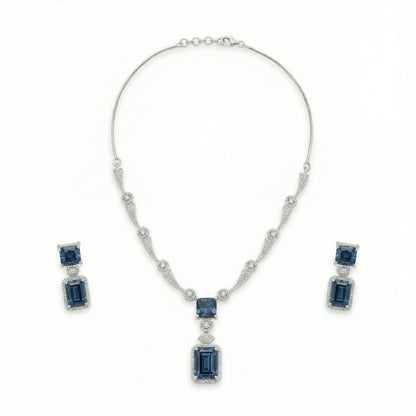 Regal Geometry American Diamond Necklace Set (Rhodium Plated)