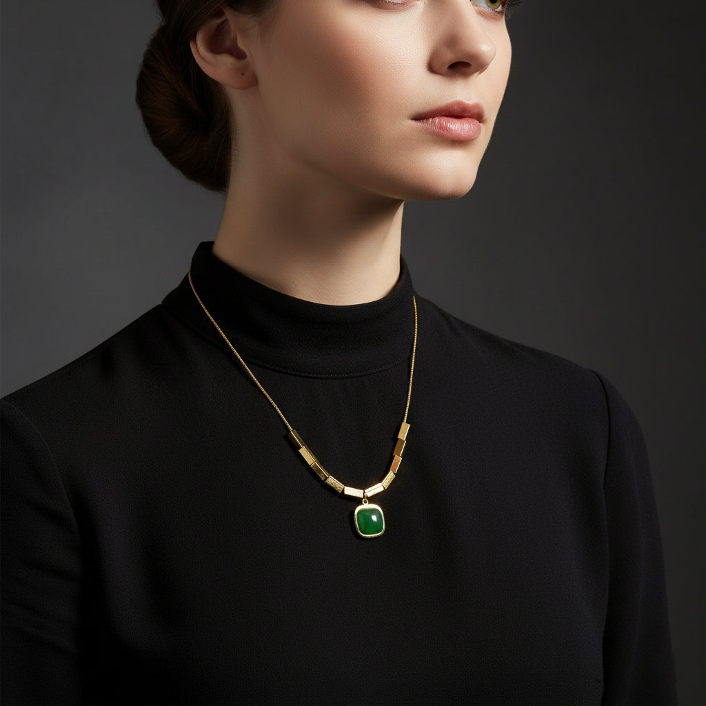 GeoGrace – Square Green Pendant Necklace