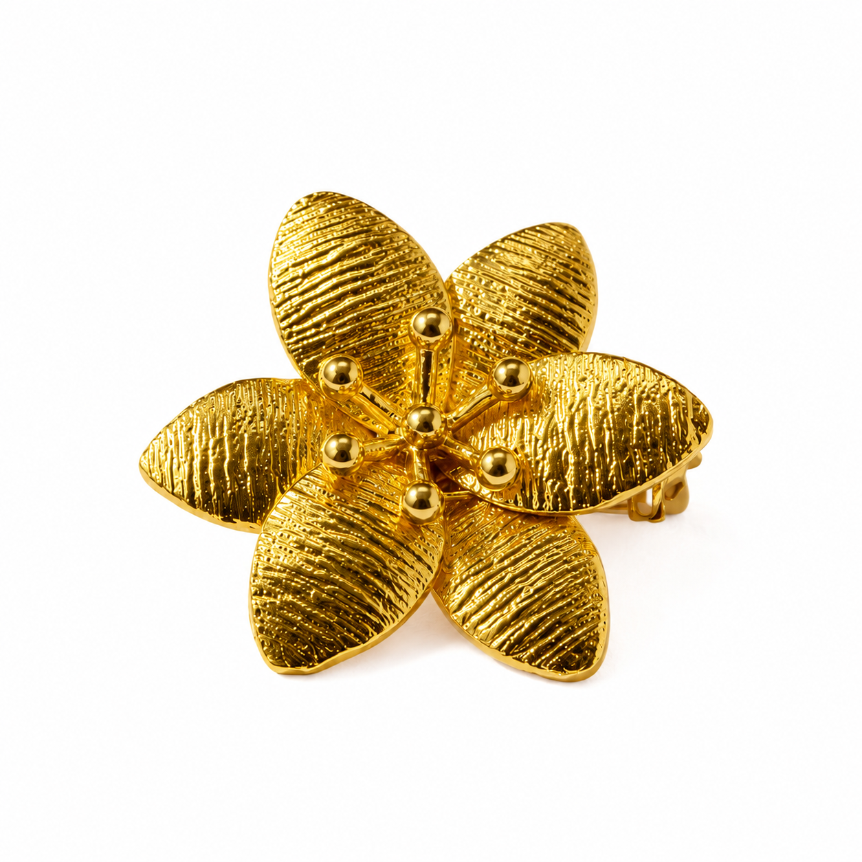 Petalie Textured Gold Flower Brooch with Secure Locking Pin