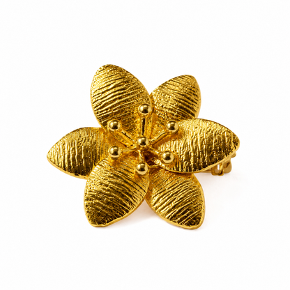 Petalie Textured Gold Flower Brooch with Secure Locking Pin