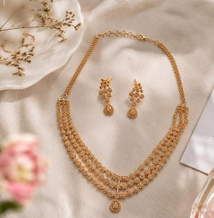 Rose Gold Plated AAA American Diamond Necklace Set in Brass – Delicate CZ Jewellery for Women”