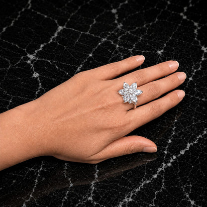 Floral AAA American Diamond Brass Statement Ring| Daisy Flower Cocktail Ring for Women