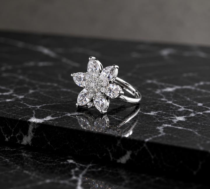 Floral AAA American Diamond Brass Statement Ring| Daisy Flower Cocktail Ring for Women