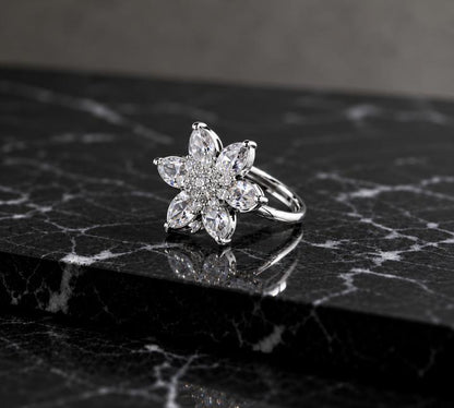 Floral AAA American Diamond Brass Statement Ring| Daisy Flower Cocktail Ring for Women