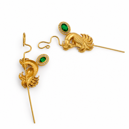Gold Plated Peacock Needle Earcuff with Glass Stone – Designer Brass Ear Cuff for Women