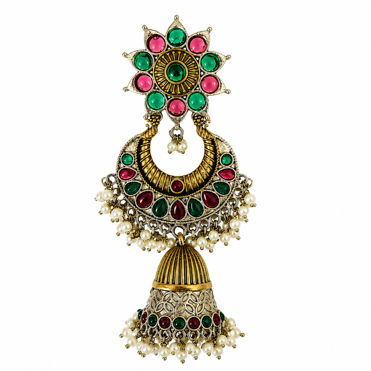 Rivaayat Chandbali Jhumka Earrings with Pearl Drops