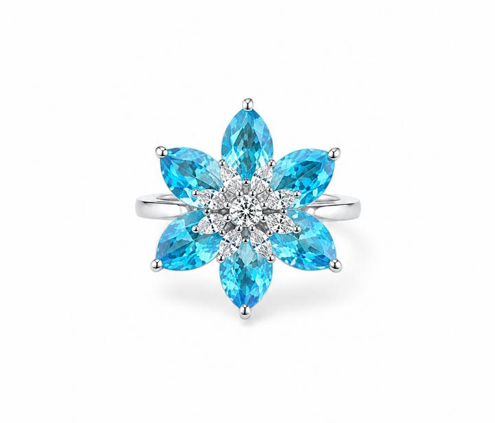 Floral AAA American Diamond Brass Statement Ring| Daisy Flower Cocktail Ring for Women